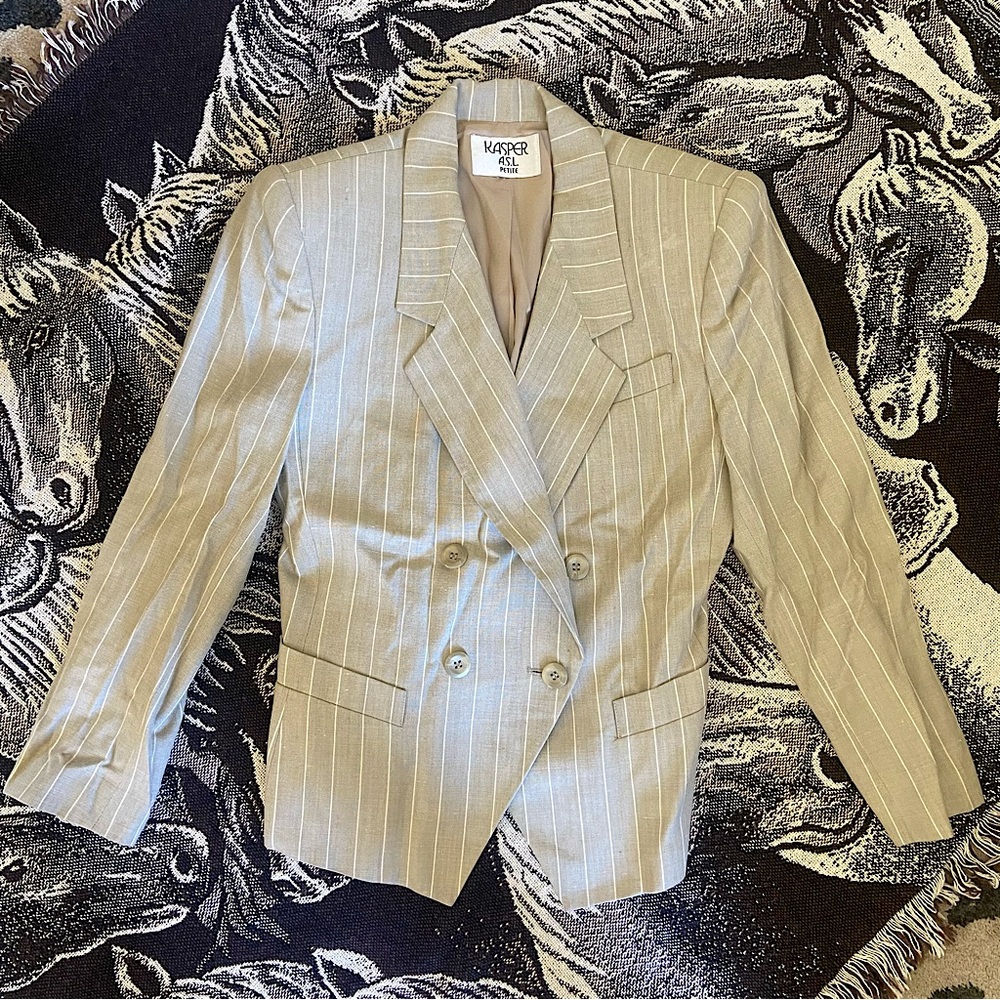 Vintage Linen Pinstriped Cropped Blazer